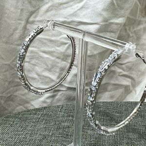 Fashion Jewelry CZ Crystals Placed In These Silver Plated Metal Hoops, 1”3/4 In